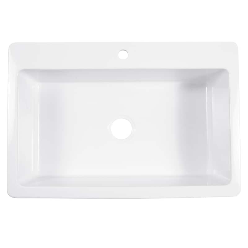 Jackson Crisp White Fireclay 33" Single Bowl Drop-In Kitchen Sink with 1 Hole