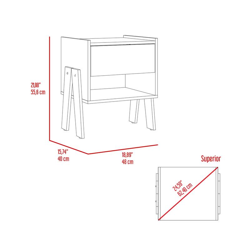 Bedroom Nightstand Open Shelf One Drawer