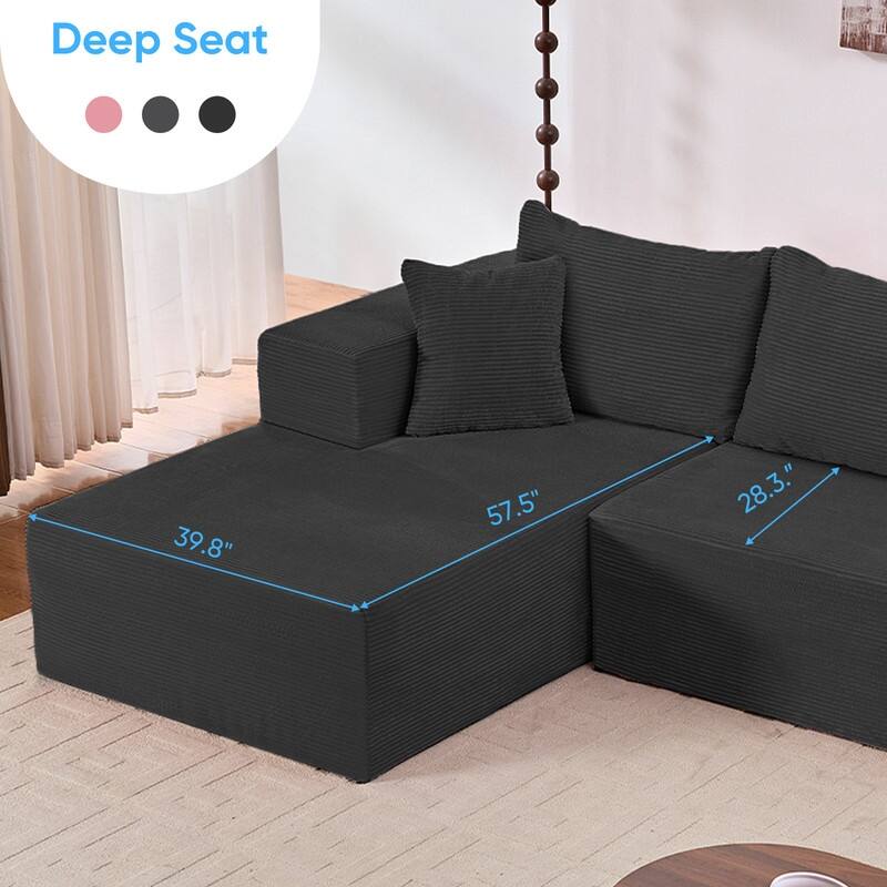 Mixoy Modern 113''Minimalist 2-Piece Corduroy Modular Chaise Sectional Sofa Deep Seat,L-Shaped Upholstered Couch With Chaise