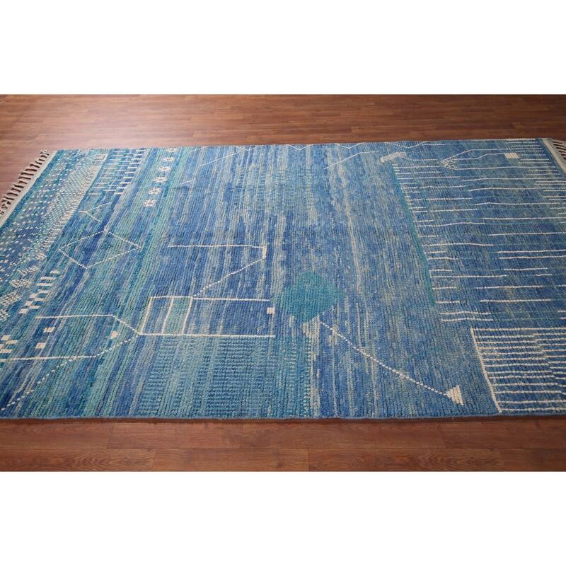 Blue Moroccan Area Rug Hand-Knotted Wool Carpet - 5'10"x 9'4"