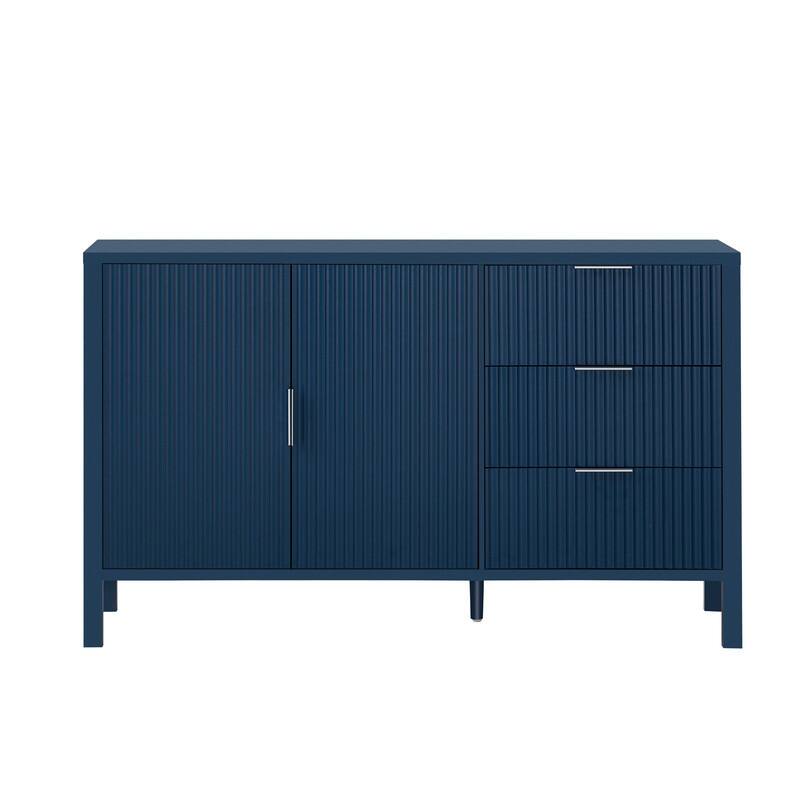 Modern Fluted 2-Door Sideboard with 3 Storage Drawers and Adjustable Hooks for Living Room,Entryway,Hallway