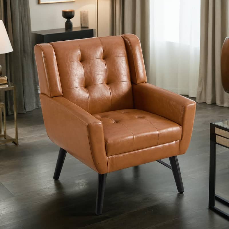Modern Soft Leather Material Ergonomics Accent Chair Living Room Chair Bedroom Chair Home Chair With Black Legs For Indoor Home