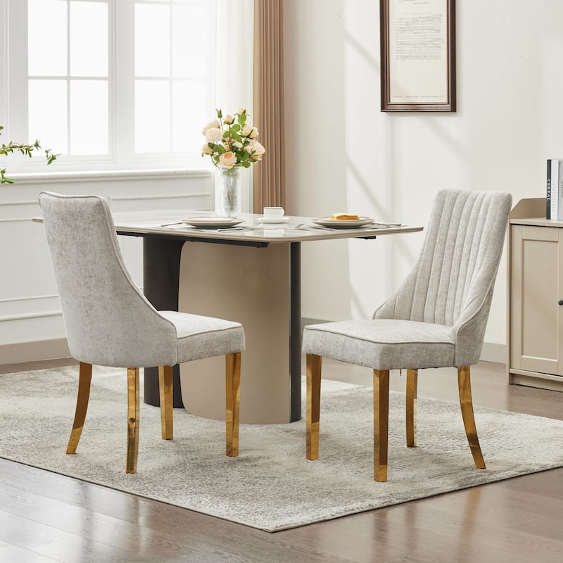Family Chenille Dining Chair with Metal Curved Legs, Set of 2