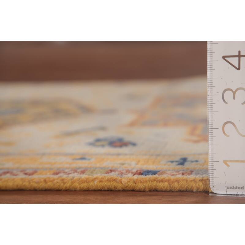 Geometric Kazak Runner Rug Hand-Knotted Beige Wool Carpet - 2'5"x 8'0"