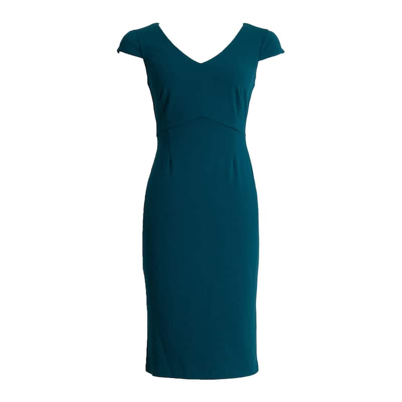 Connected Apparel Cap Sleeve Mid-Length Solid Dress - Dark Mallard/Gold - 4