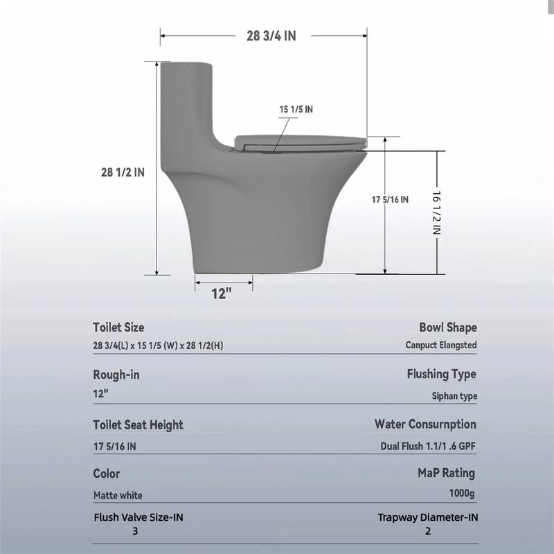 Modern Light Gray One-Piece Toilet with Tornado Flush