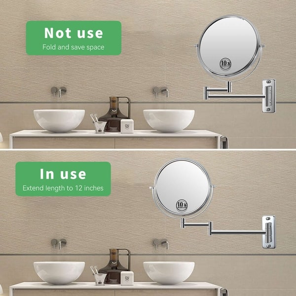 dimension image slide 5 of 11, 8" Bathroom Mirror Wall Mounted Magnifying Reversible Double Sided 1X/10X Makeup Mirror