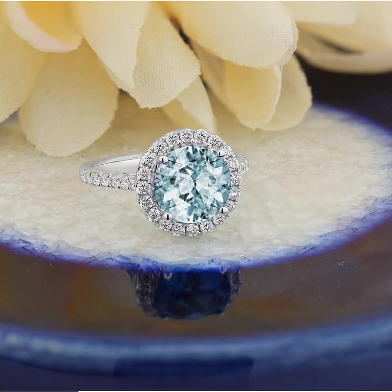 Auriya 2ct Fancy Round Aquamarine and Halo Diamond Engagement Ring 5/8ctw 14k Gold