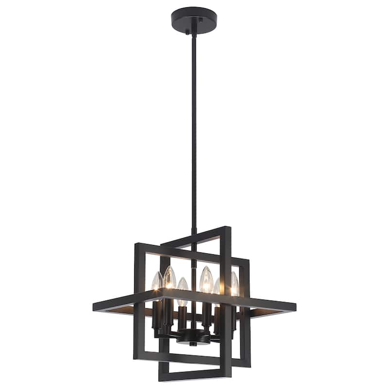 12.99" Wide 6-Light Semi Flush Mount Chandelier, Industrial Style Square Open Frame Pendant Light for Living Room