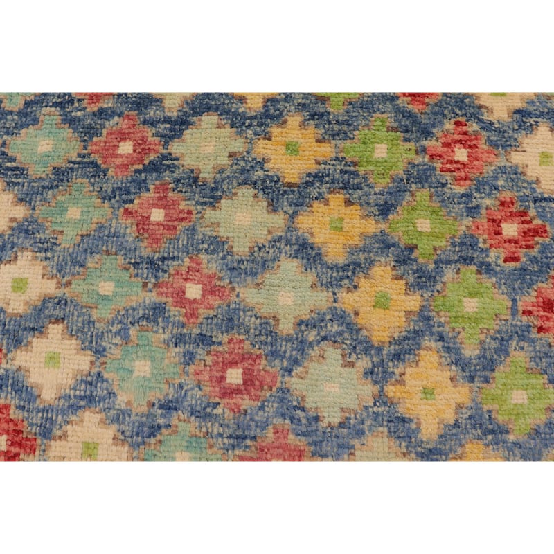 Modern Balochi Berg Blue/Red Hand Knotted Wool Rug - 4'2'' x 6'1''