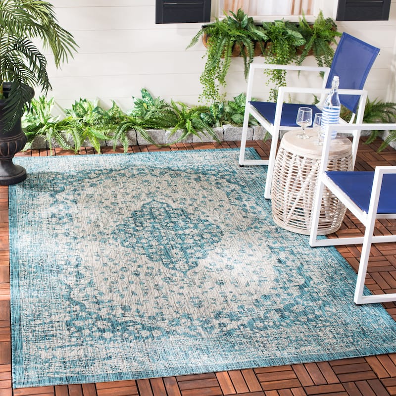 SAFAVIEH Courtyard Boud Indoor/ Outdoor Waterproof Patio Backyard Rug - 8' x 10' - Teal/Cream