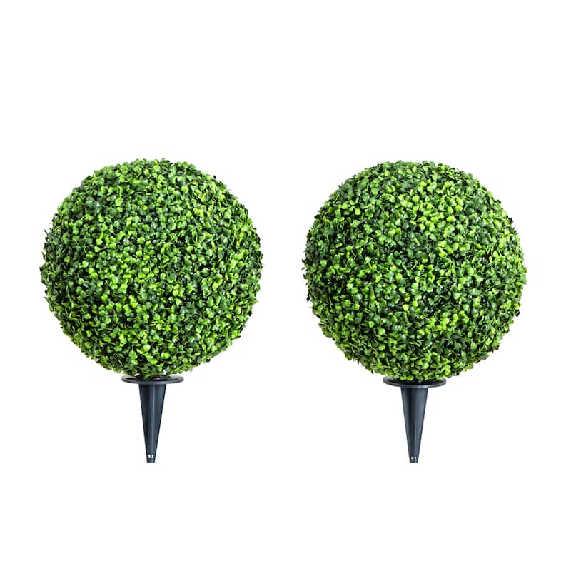 Boxwood Ball Topiary Artificial Outdoor Plants - 14" - Set of 2