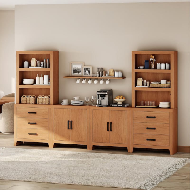 WAMPAT Entertainment Center with Bookshelves, Farmhouse TV Stand, Media Console with Adjustable Shelves for Living Room, Bedroom