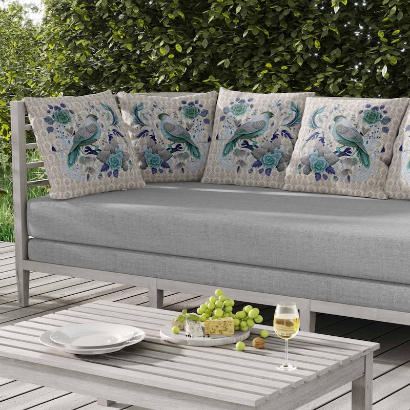 Songbird Rose Radiance Indoor/Outdoor Reversible Throw Pillow Cream and Green