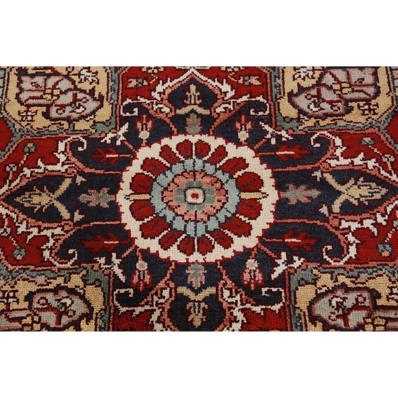 Hand Knotted Oriental 100% Wool Carpet Traditional Medallion Beige & Ivories Heriz (serapi) Area Rug - 10' 0'' X 7' 11''