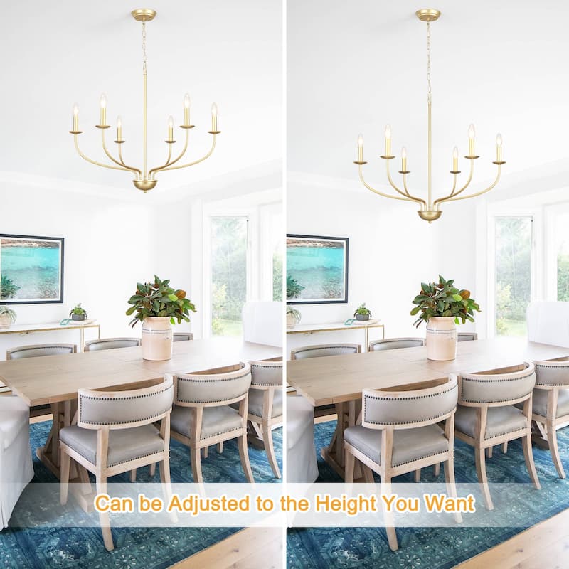 6-Light Modern Farmhouse Chandelier, Metal Candle Style Chandelier for Dining Room Living Room Bedroom Kitchen