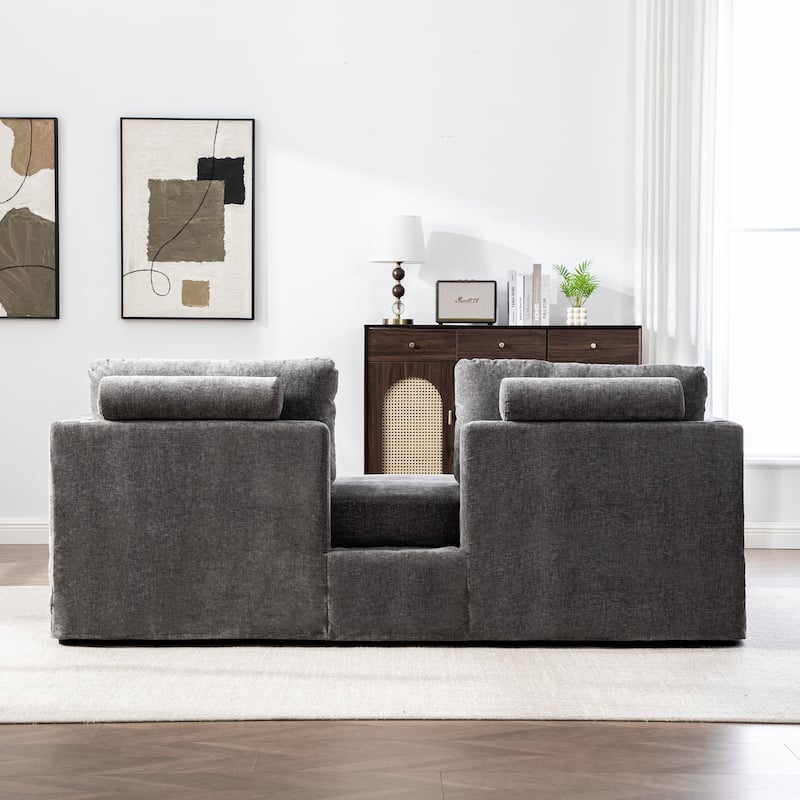 82.68" Extra-Wide Two-Seater Sofa with Chenille Upholstery, Armrest & Backrest Pillows for Living Room