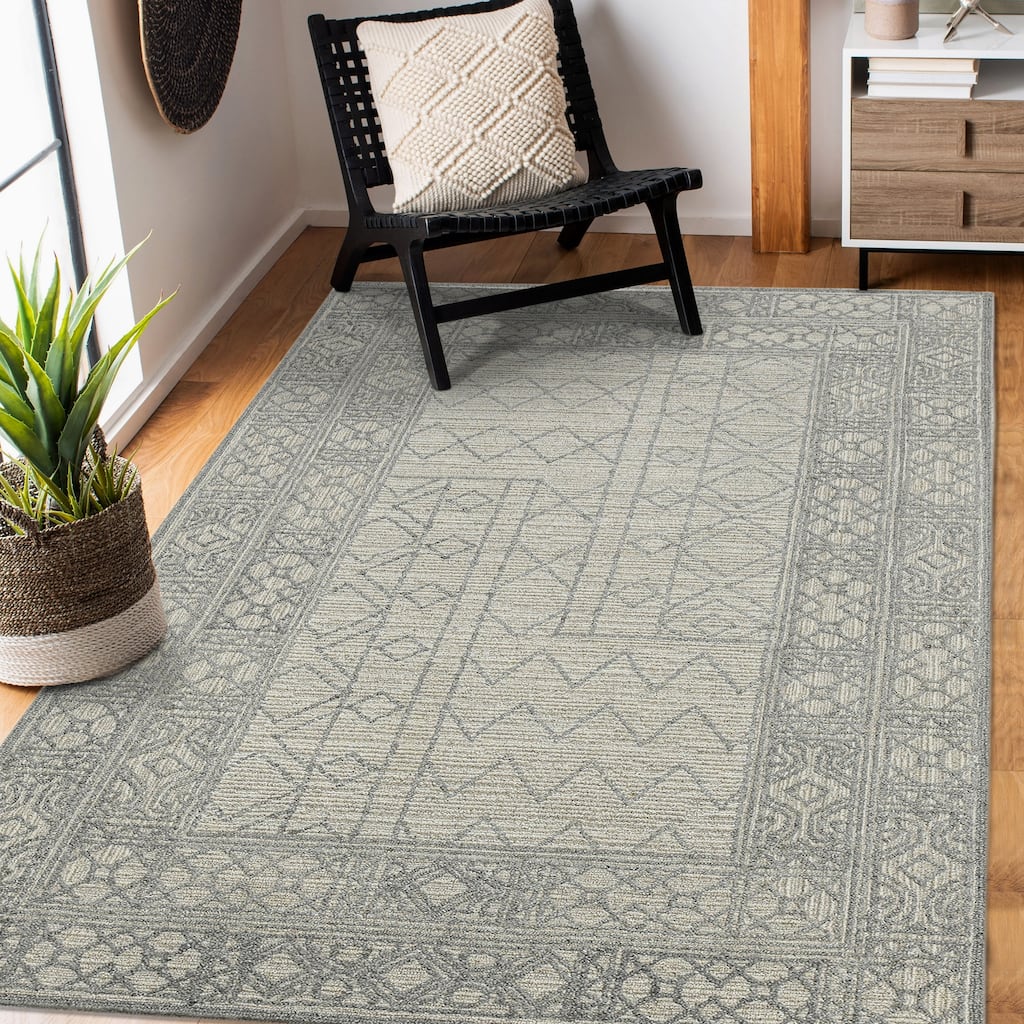 Bakari Wishek Gray Hand-Hooked Wool Area Rug