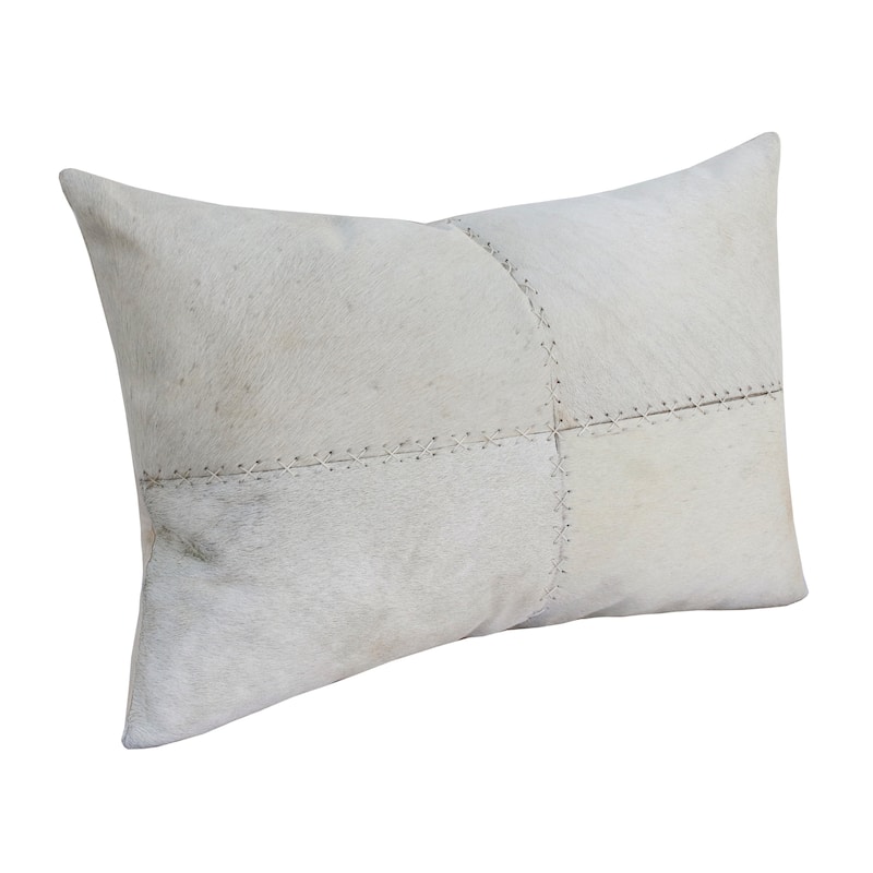 Sevita Ivory Patchwork Faux Leather Rectangular Lumbar Pillow