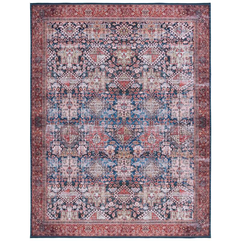 SAFAVIEH, Tucson Machine Washable Slip Resistant Jadwiga Traditional Rug - 9' x 12' - Navy/Rust