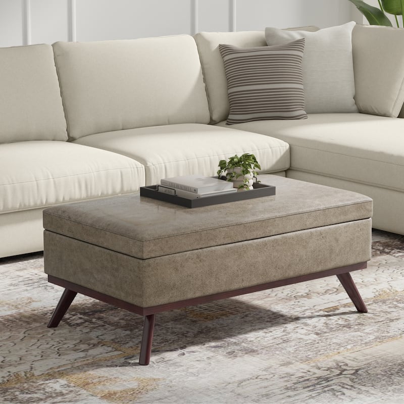 WYNDENHALL Ethan 42 inch Wide Mid Century Modern Rectangle Table Ottoman - Distressed Smoky Grey Brown