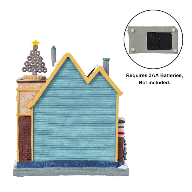Glitzhome 10.25"H Lighted Christmas Donuts & Coffee Shop Resin Village with Movement and Music