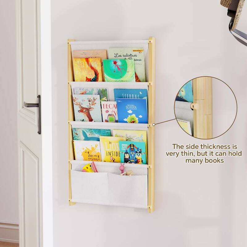 4-Tier Wall Mounted Kids Bookshelf - 16.5"D x 2"W x 31.5"H
