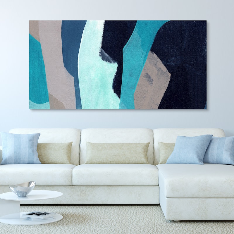 "Puzzle Blues D" Frameless Free Floating Tempered Glass Panel Graphic Wall Art