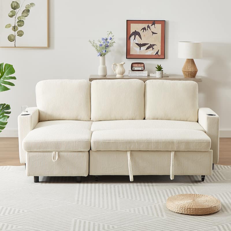Comfortable Corduroy L-Shaped Combo Sofa Bed - Reversible Sleeper Sofa for Living Room, Office, and Apartment Spaces