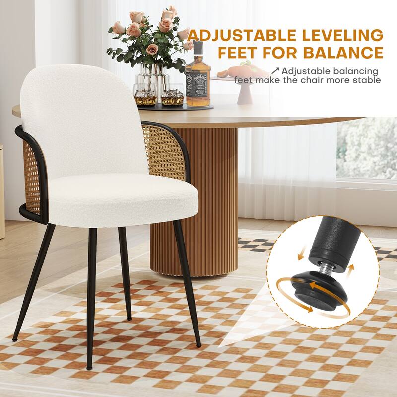 Upholstered Rattan Dining Chairs Set of 2, Arm Side Chair - 21.8" W x 24.2" D x 33" H