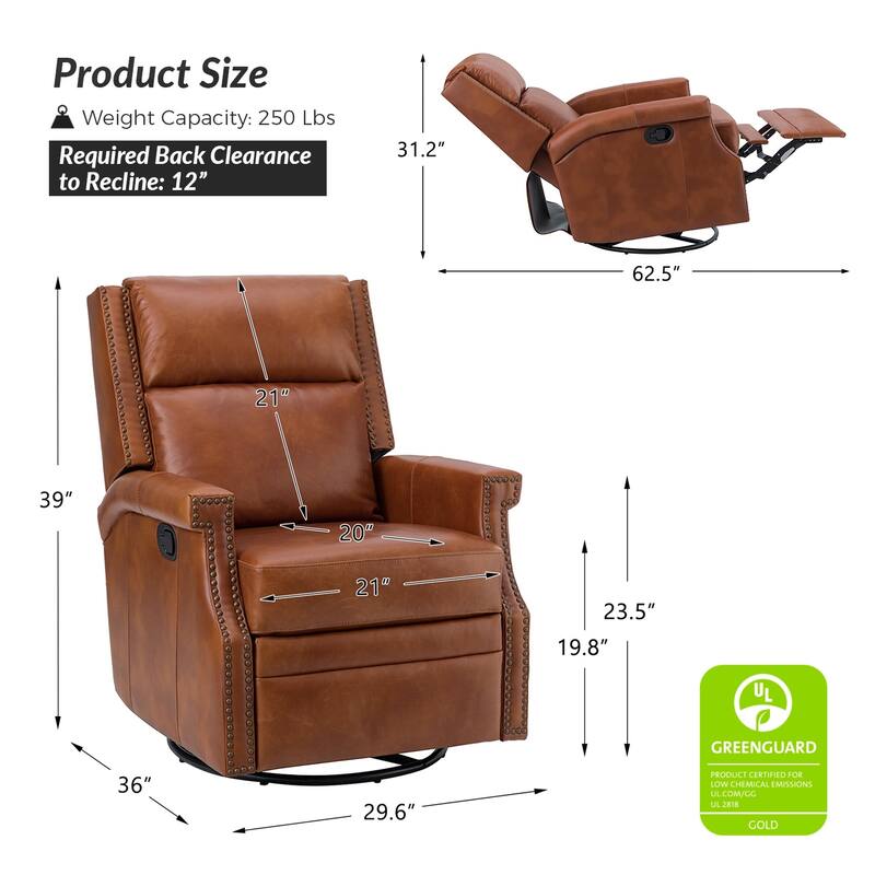 Echidna Transitional Genuine Leather Swivel Rocker Nursery Chair with Nailhead Trim by HULALA HOME
