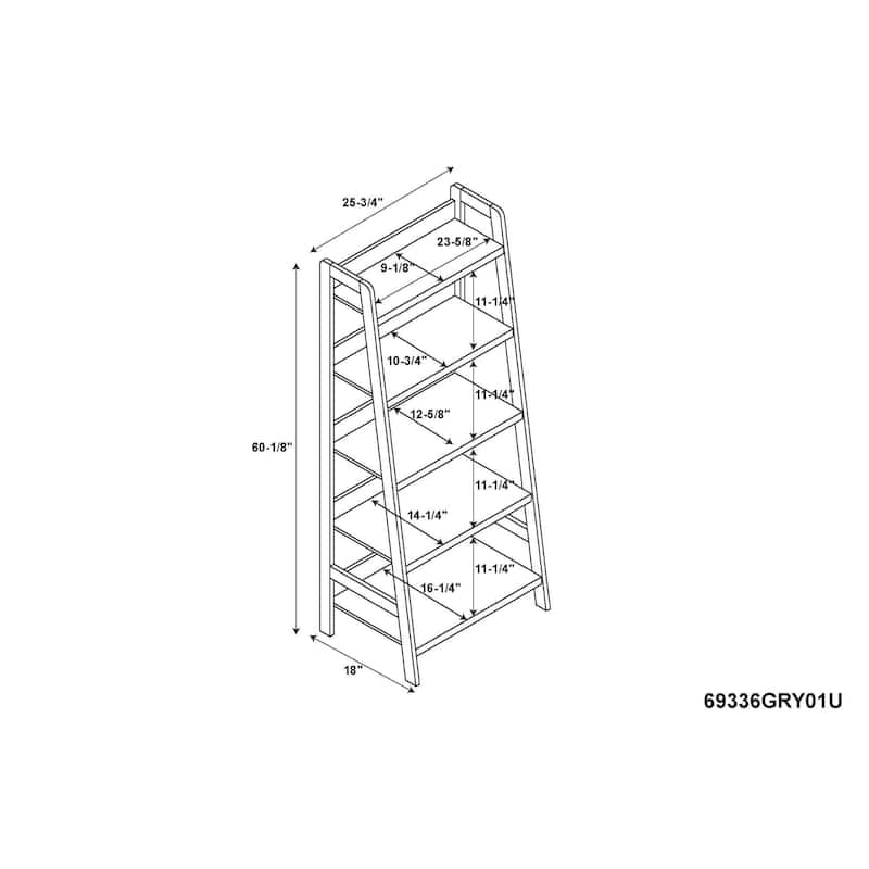 5 Tier Ladder Shelf Bookcase - 60.25" - Gray