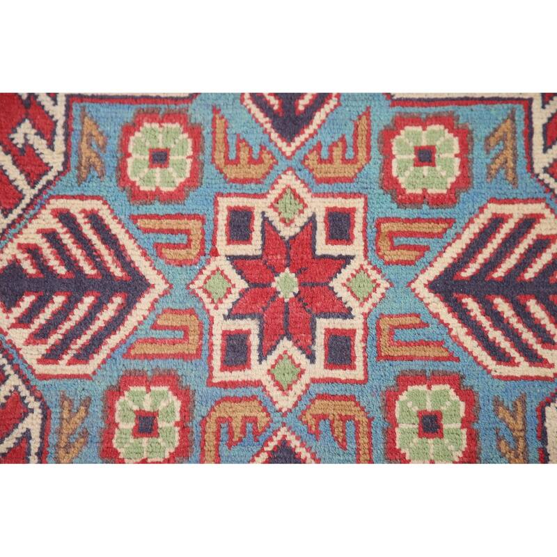 Hand Knotted Oriental 100% Wool Carpet Traditional Geometric Red Kazak Area Rug - 9' 11'' X 6' 6''