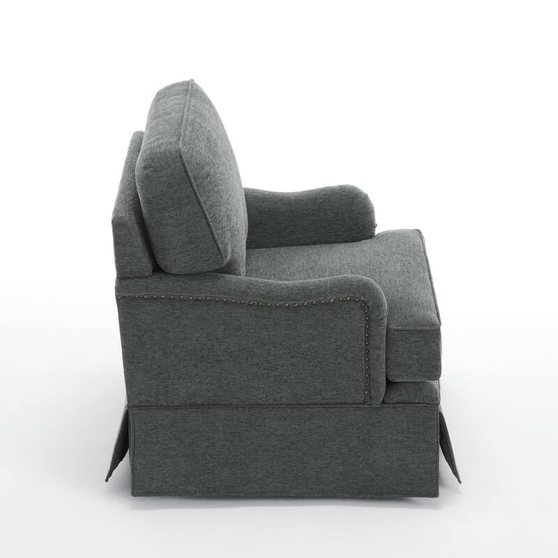Modern Chenille Swivel Armchair and Storage Ottoman