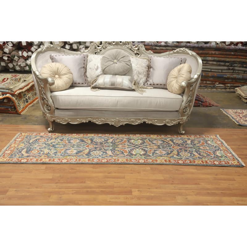 Hand-knotted Transitional Wool Carpet Grey Oushak Rug Floral Oriental Area Rug - 8' 0'' X 2' 7''