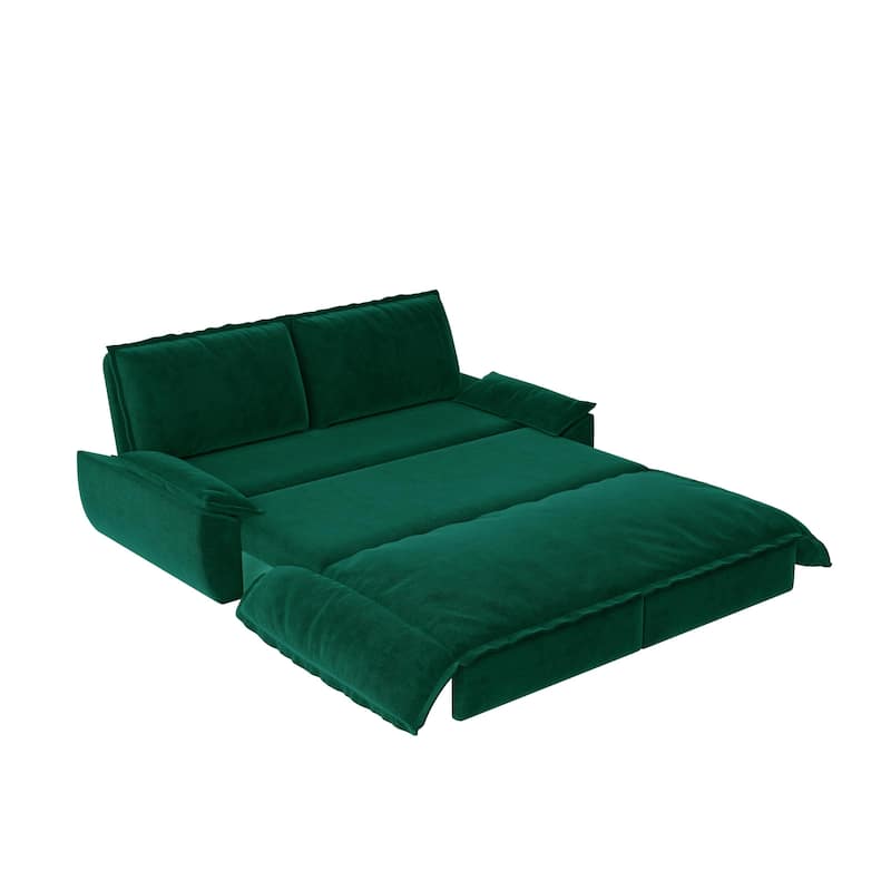 3-in-1 Convertible Velvet Sofa Bed, Pull-Out Queen Sleeper Bed, Chaise Lounge Sofa Daybed, Easy-to-Assemble