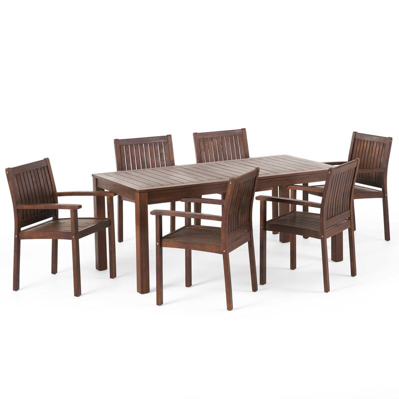 Fallon Outdoor 7-Piece Acacia Wood Dining Set by Christopher Knight Home