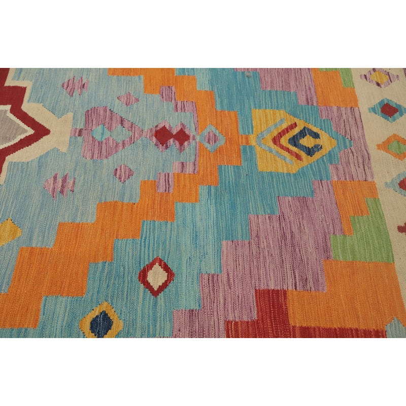 Hand Woven Oriental 100% Wool Carpet Southwestern Tribal Navy Blue & Blues Kilim Area Rug - 11' 11'' X 8' 7''