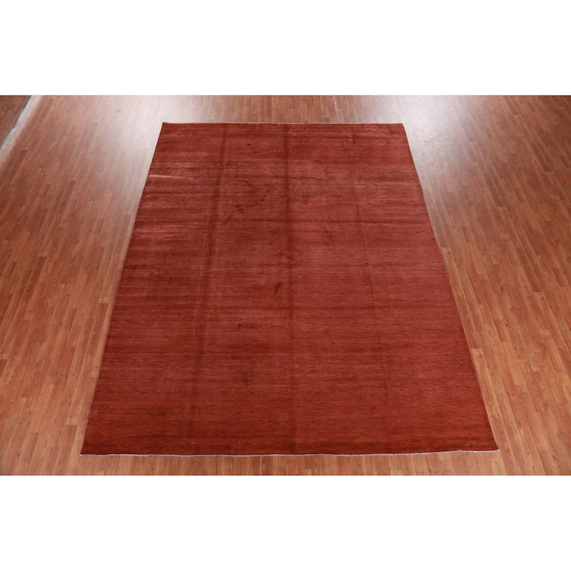 Hand Knotted Oriental 100% Wool Carpet Modern Solid Oranges & Rust Gabbeh Area Rug - 11' 10'' X 9' 1''