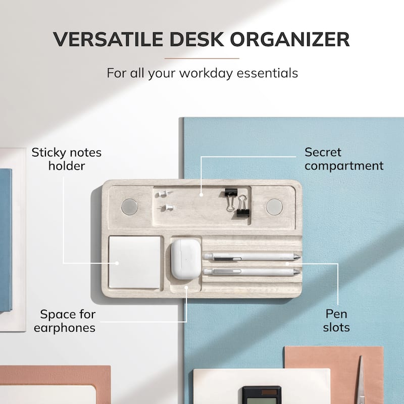 Jani Wooden Desk Organizer with Magnetic Whiteboard - Solid Wood, Hidden Storage & Anti-Skid Base for Home, Office & Workspaces