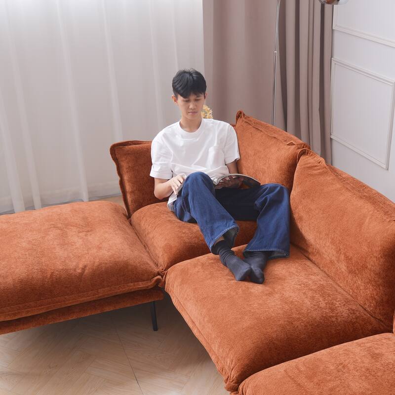 147" U-Shaped Modular Sectional Sofa Couch for Living Room Chenille Cloud Couches 4 Seater with 2 Ottoman