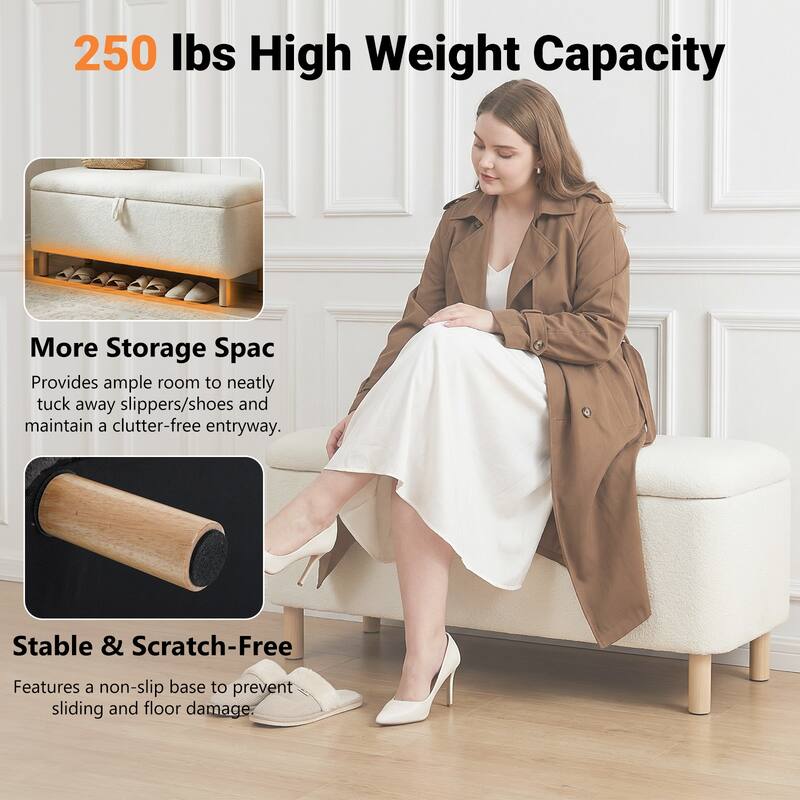Upholstered Storage Ottoman Bench with Large Hidden Storage Fabric End of Bed Bench