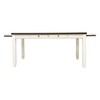 Sam 64 Inch Dining Table, Farmhouse Style with Drawers, White, Brown ...
