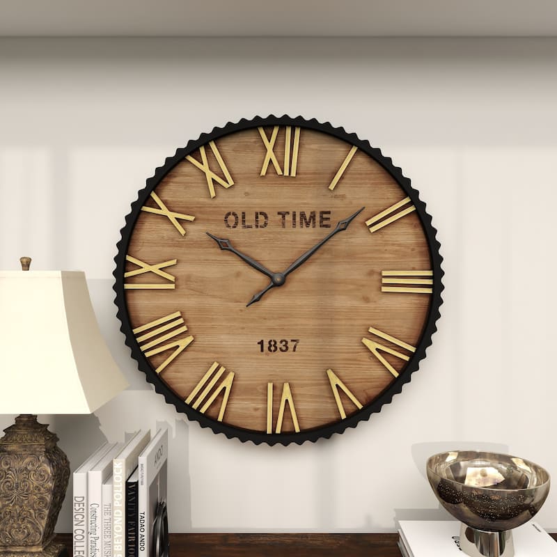 Brown Wooden Decorative Wall Clock with Gold Accents