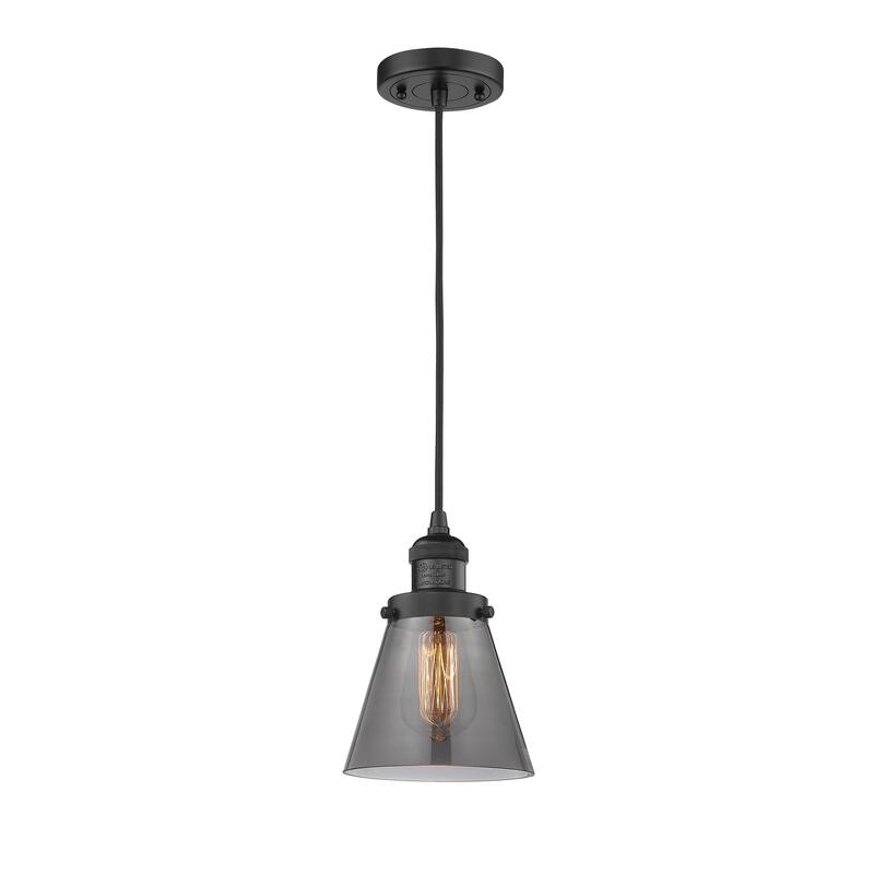 Innovations Lighting Franklin Restoration Cone - 1 Light 6" Cord Hung Mini Pendant - Matte Black/Light Smoke