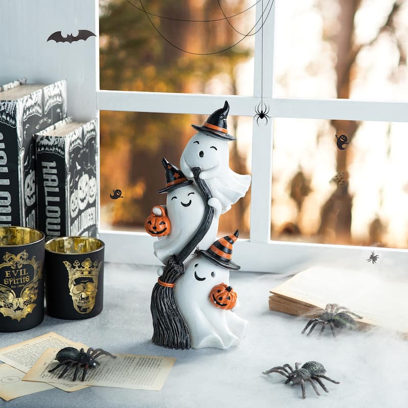 Glitzhome 13''H Halloween Polyresin Pink or White Stacked Ghost Table Decor