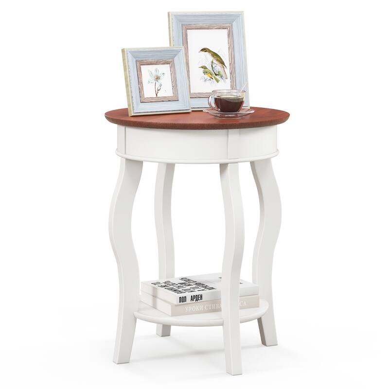 Gymax 2-Tier Side Table w/ Storage Wooden Nightstand & Shelf & Solid - White - MDF