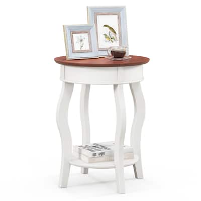 Gymax 2-Tier Side Table w/ Storage Wooden Nightstand & Shelf & Solid