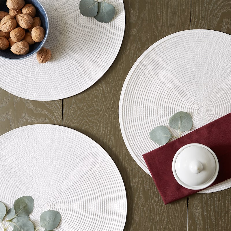 DII White Round PP Woven Placemat Set of 6