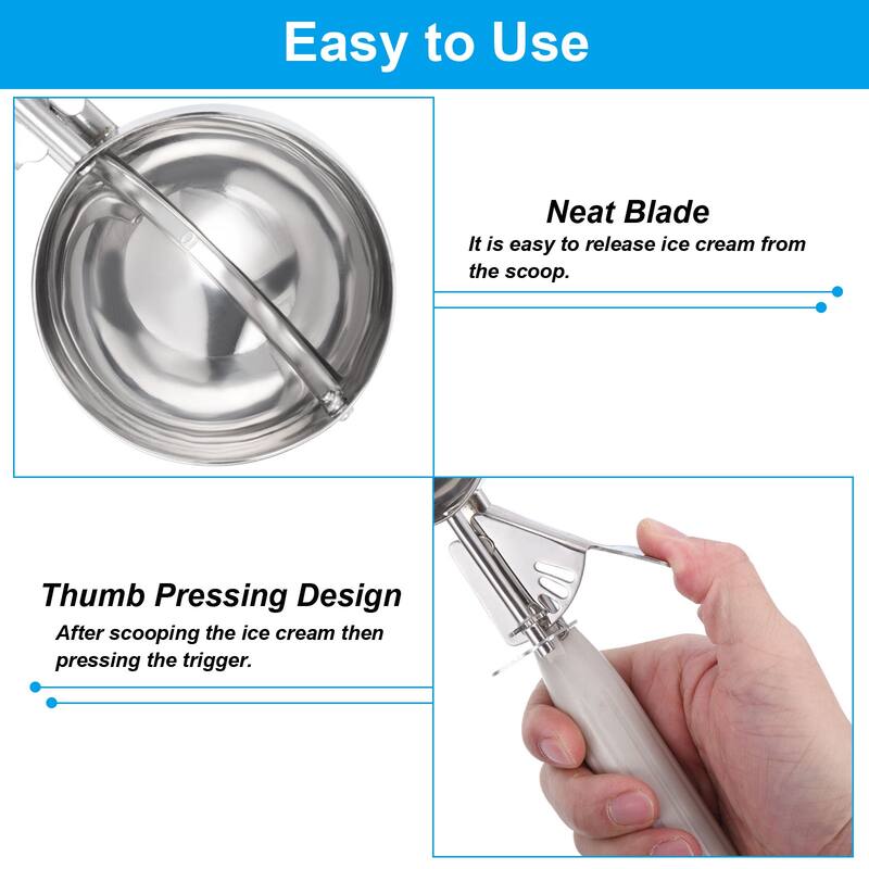 3.2 Ounce Ice Cream Scoop with Trigger, Portion Cookie Scoop, Beige